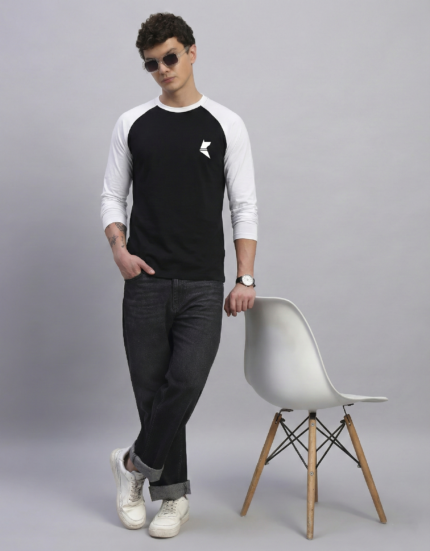 TheHound Men’s Black & White Raglan Full Sleeve T-Shirt | Premium Cotton Casual Wear